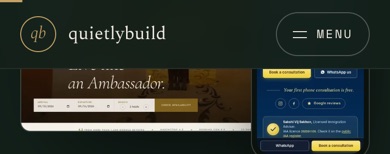 The second screen of the previous design on a phone, one scroll down, under its header: the hotel’s site and the New Zealand practice’s phone, both small.