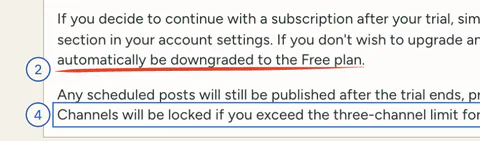 The FAQ’s answer: without a card the trial “will automatically be downgraded to the Free plan”, underlined.