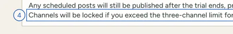 The FAQ’s line “Channels will be locked if you exceed the three-channel limit”, framed.