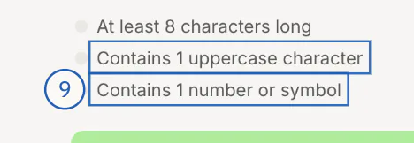 Two of the three password rules, framed.