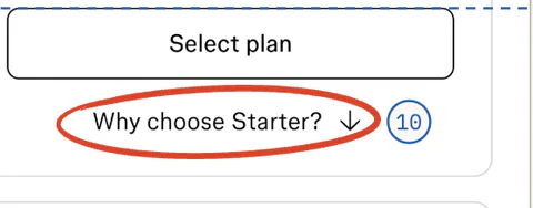 Starter’s “Why choose Starter?” at 390 px, ringed.