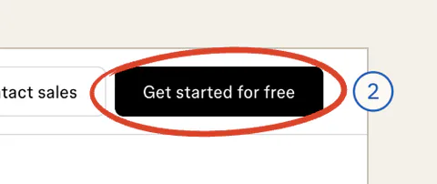 The page’s “Get started for free” button, ringed.